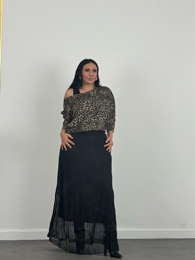 Pamuklu Atlet, Simli Leopar Kazak & Crush Etek Üçlü Takım