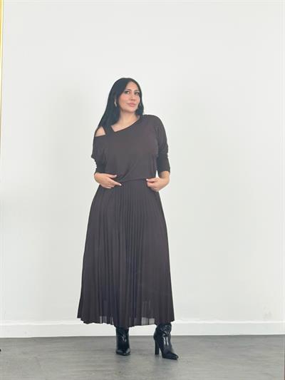 Pliseli Askılı Elbise & Yarasa Kol Bluz Takım