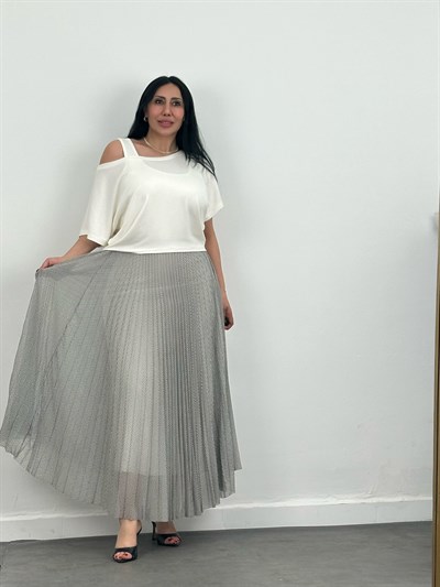 Pliseli Elbise & Yarasa Kol Bluz Takım