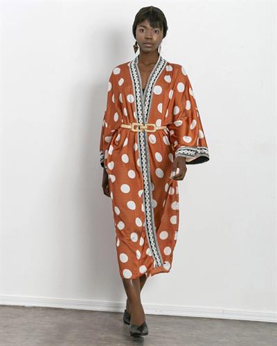 Puantiye Detaylı Saten Kimono Turuncu Renk