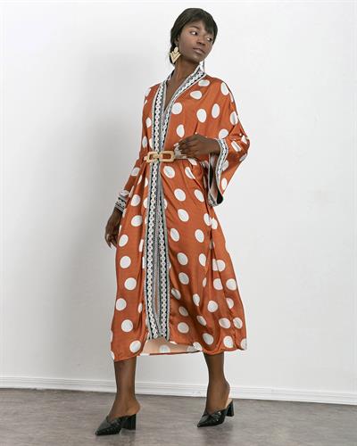 Puantiye Detaylı Saten Kimono Turuncu Renk