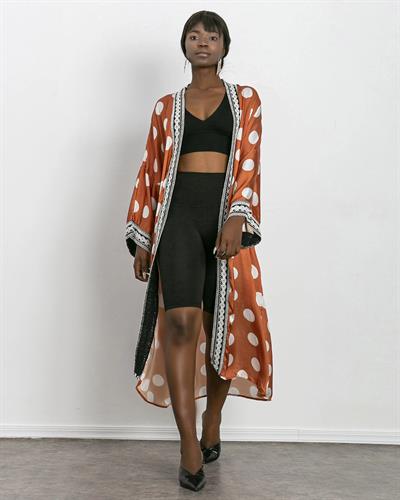 Puantiye Detaylı Saten Kimono Turuncu Renk