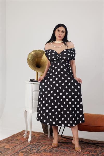 Puantiyeli Sandy Kruvaze Elbise