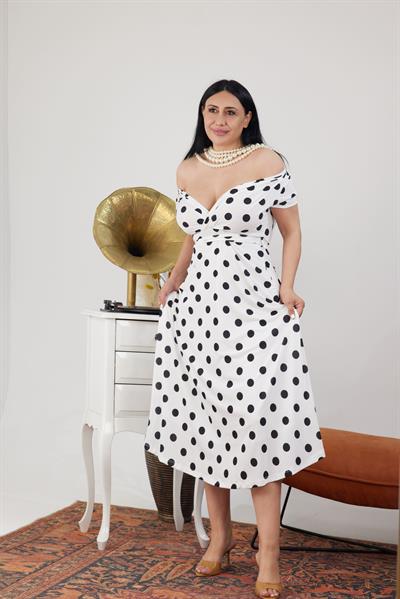 Puantiyeli Sandy Kruvaze Elbise