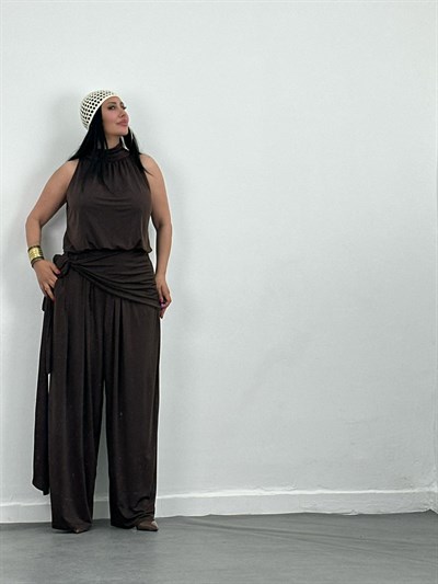 Şal Detaylı Bluz Pantolon Takım