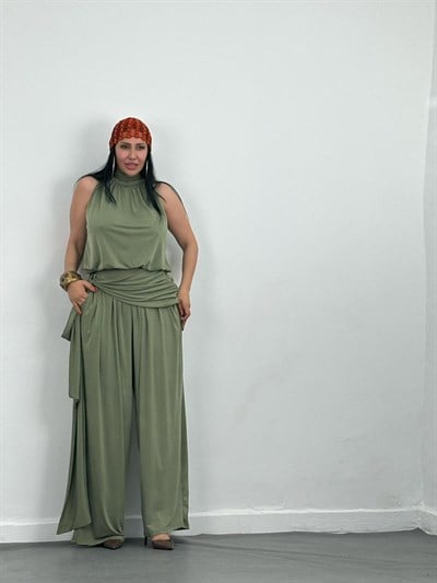 Şal Detaylı Bluz Pantolon Takım