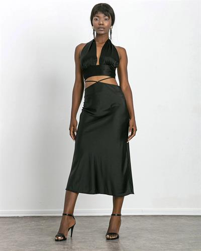 Sırt Dekolteli, Boyundan Bağlamalı Saten Büstiyer Siyah Renk