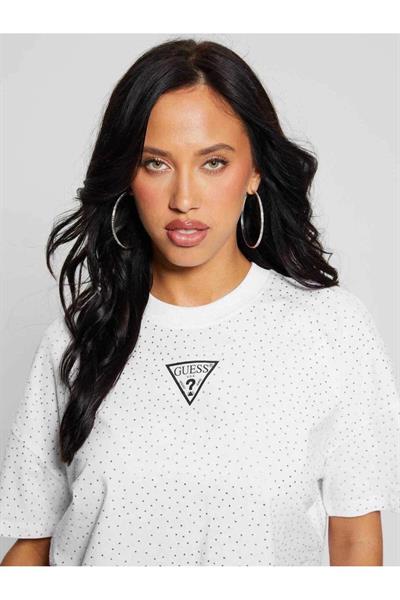 Taş Süslemeli Beyaz Renk T-Shirt