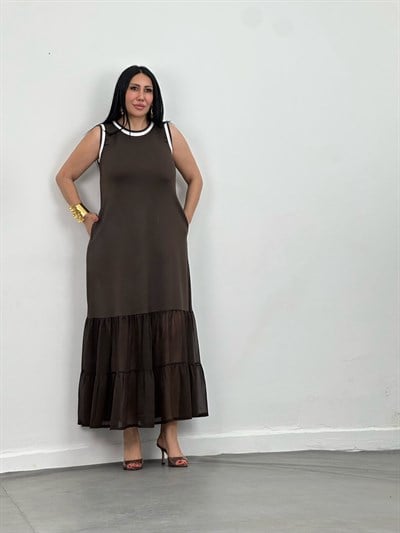 Tül Detaylı Maxi Elbise