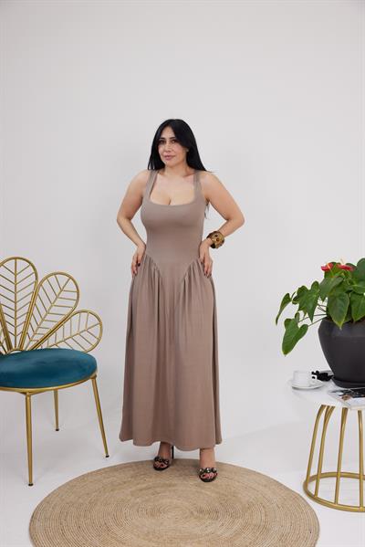 Vizon Renk Penye Kumaş Likralı Elbise