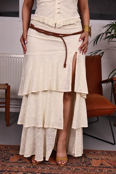 Volanlı Kat Kat Yırtmaçlı Etek