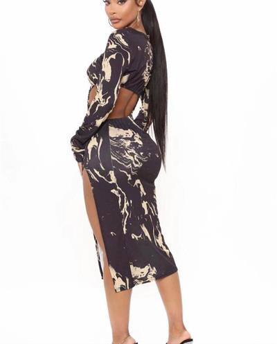 Yırtmaçlı Bel Dekolteli Midi Boy Elbise