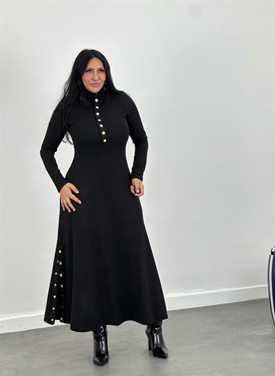 Yırtmaçlı Çıtçıt Detaylı Çilek Triko Elbise