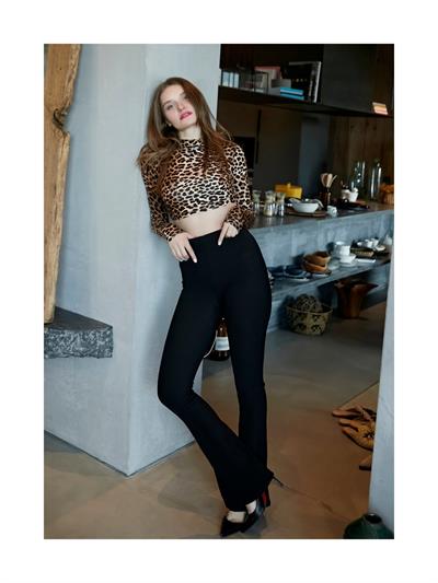Yüksek Bel Fitilli İspanyol Paça Tayt Pantolon Siyah Renk