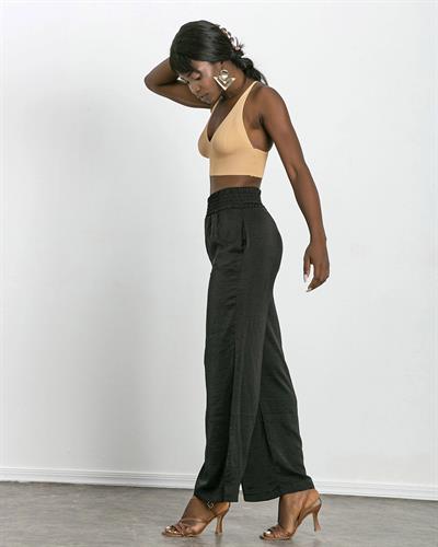 Yüksek Bel Saten Pantolon Siyah Renk