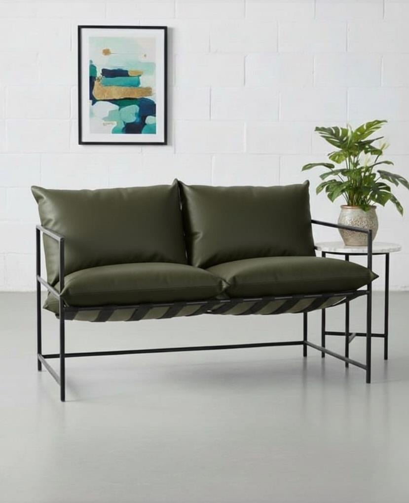 SLLER 2'li Klas Model Metal İskeletli Portatif Berjer ,Haki Suni Deri Döşemeli Portatif İki Kişilik Berjer