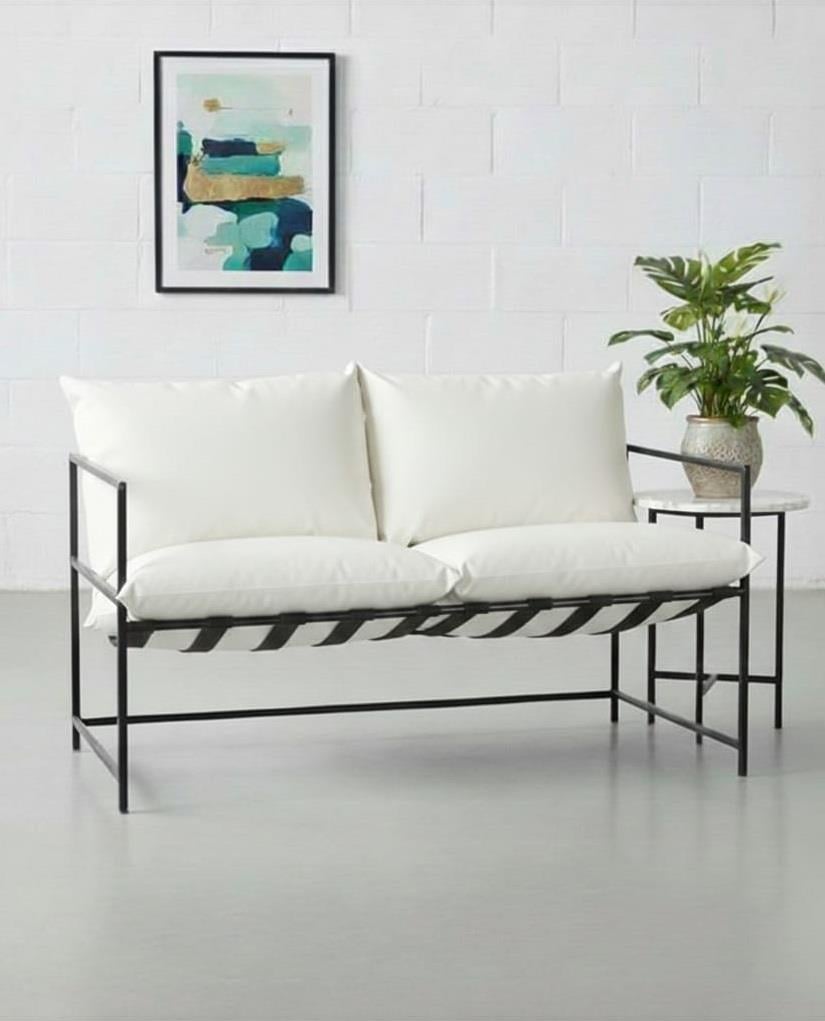 SLLER 2'li Klas Model Metal İskeletli Portatif Berjer,Beyaz Suni Deri Döşemeli Portatif İki Kişilik Berjer