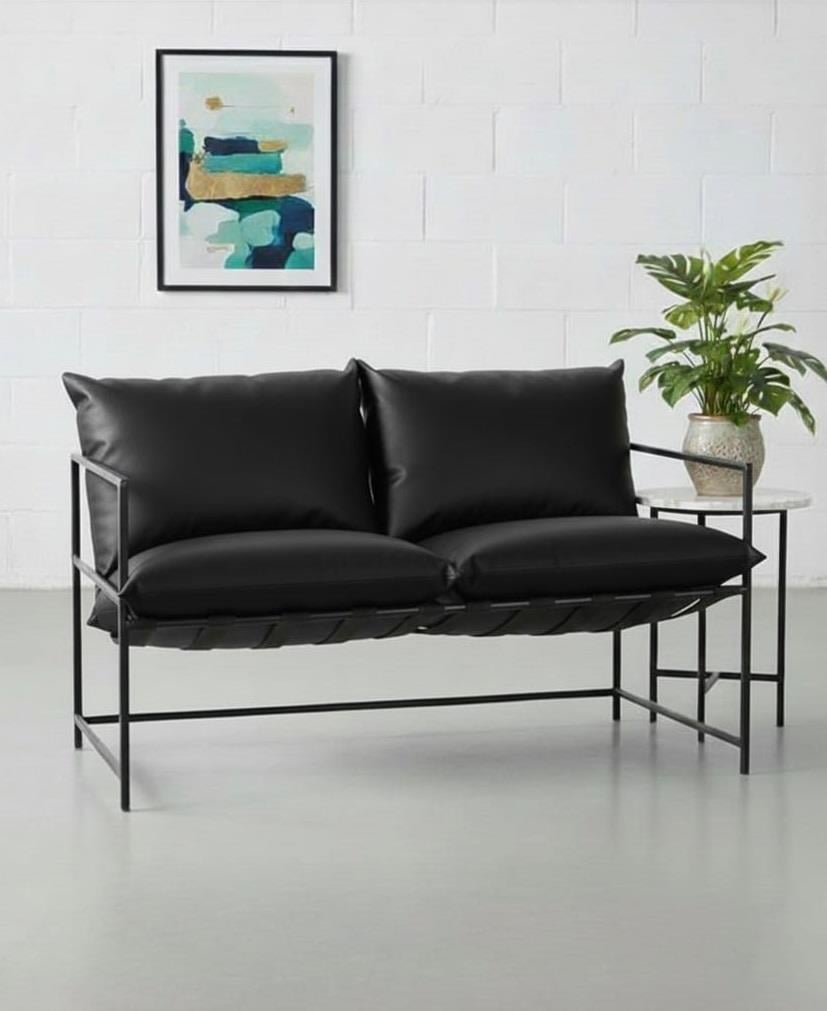 SLLER 2'li Klas Model Metal İskeletli Portatif ,Siyah Suni Deri Döşemeli Portatif İki Kişilik Berjer