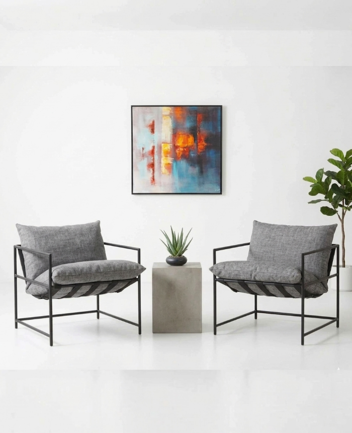SLLER 2'li Modern Tasarım Berjer Metal Iskeletli Portatif Berjer Salon Dizayn Suni Deri/Flok Kumaş