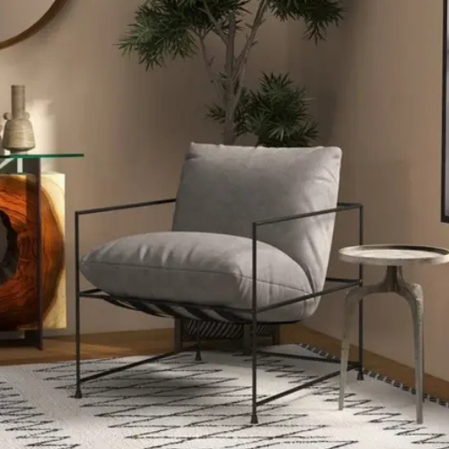  Modern Tasarım Berjer | Metal İskeletli, Portatif, Elyaf  Dolgu Minderli – Salon & Balkon Uyumlu Kumaş Döşeme