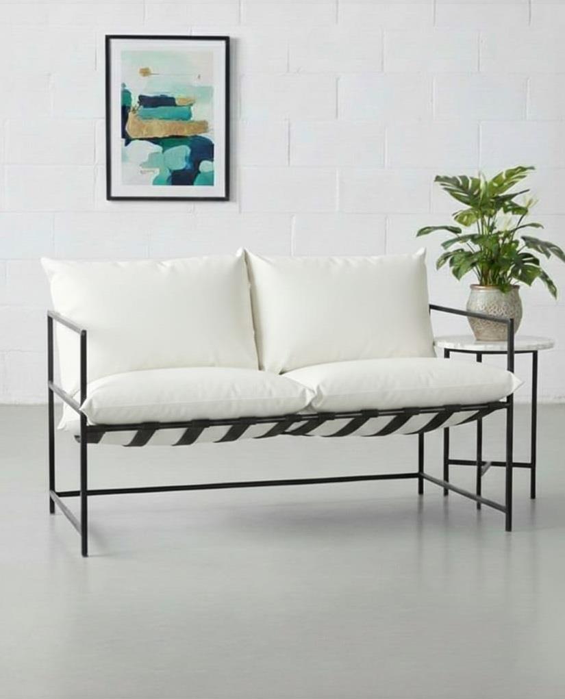 SLLER 2'li Klas Model Metal İskeletli Portatif Berjer,Beyaz Suni Deri Döşemeli Portatif İki Kişilik Berjer