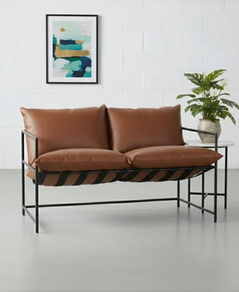 SLLER 2'li Klas Model Metal İskeletli Portatif Berjer ,Taba Suni Deri Döşemeli Portatif İki Kişilik Berjer