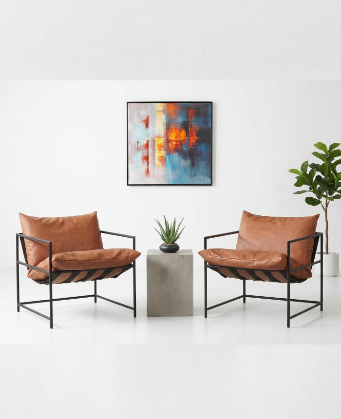 SLLER 2'li Modern Tasarım Berjer Metal Iskeletli Portatif Berjer Salon Dizayn Suni Deri/Flok Kumaş