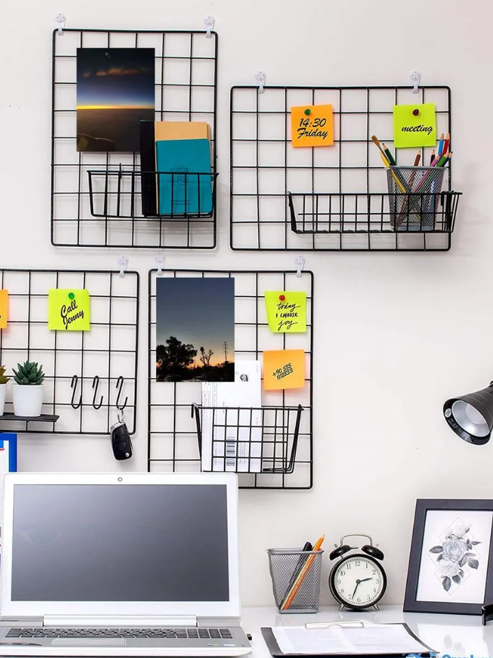 SLLER GridStyle Duvar Rafı – Tel Hasır Minimalist Tasarım 4 Adet Askı Kanca Hediye