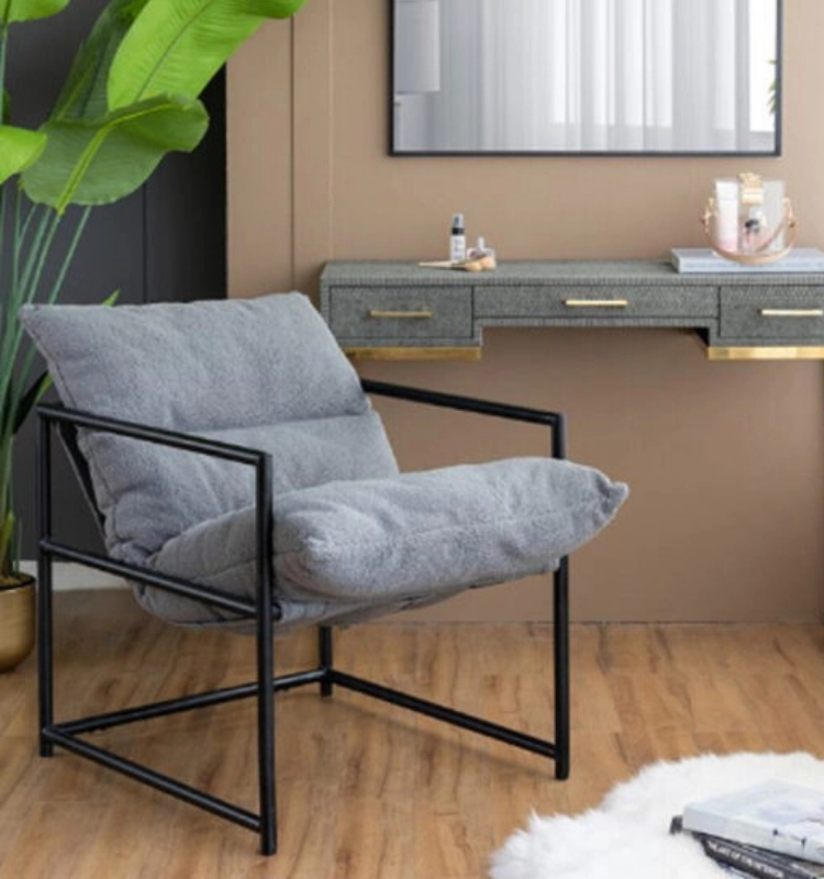 SLLER Modern Metal İskeletli Portatif Berjer |70x67x63 cm| Vida Montajlı | Şık ve Konforlu Oturma Koltuğu (GRİ)