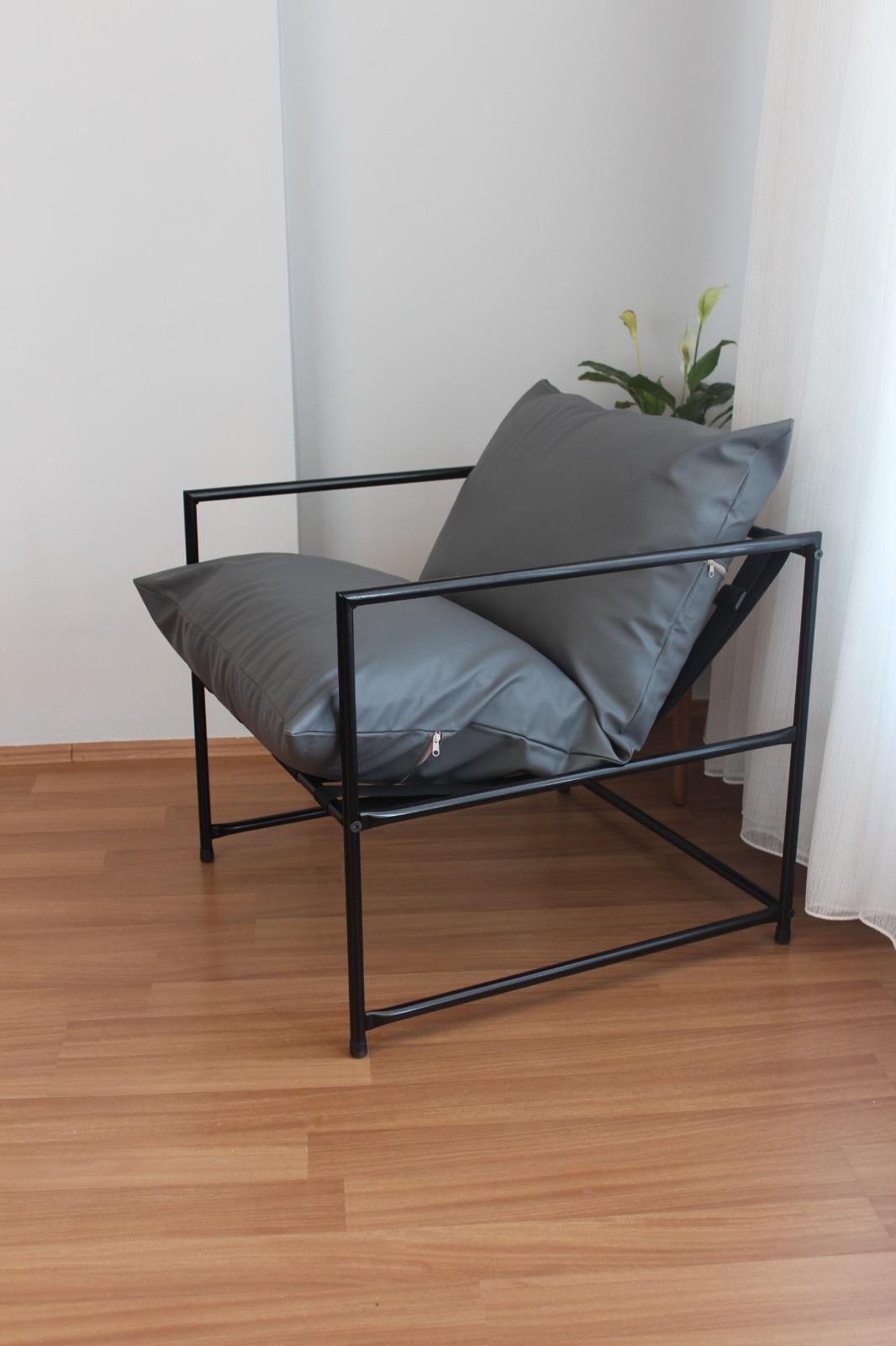 SLLER Modern Metal İskeletli Portatif Berjer Kumaş Döşeme Elyaf Dolgu (GRİ)