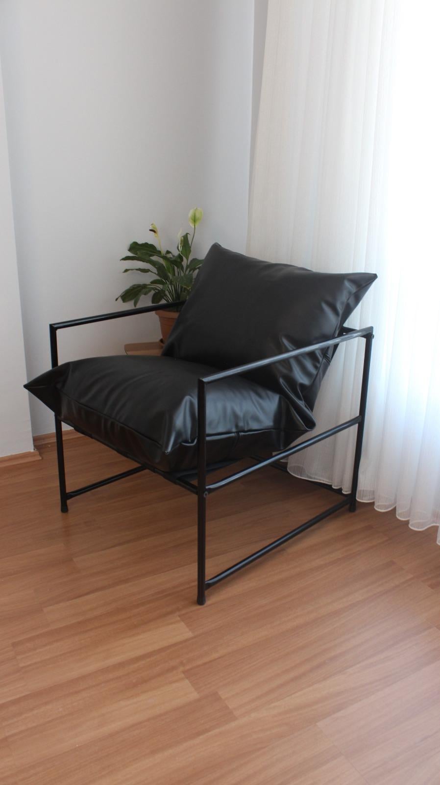 SLLER Modern Metal İskeletli Portatif Berjer Kumaş Döşeme Elyaf Dolgu (SİYAH)