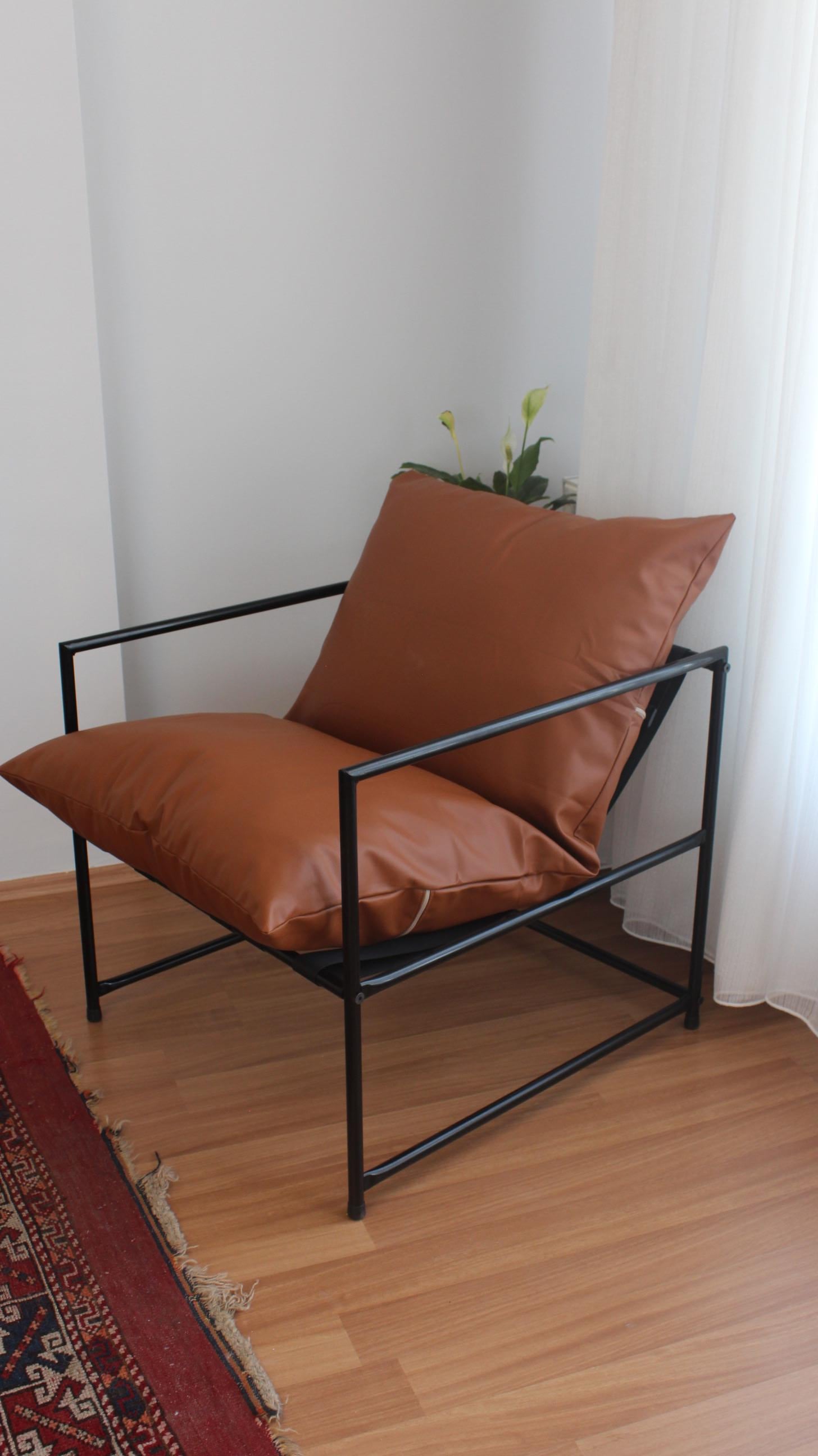 SLLER Modern Metal İskeletli Portatif Berjer Kumaş Döşeme Elyaf Dolgu