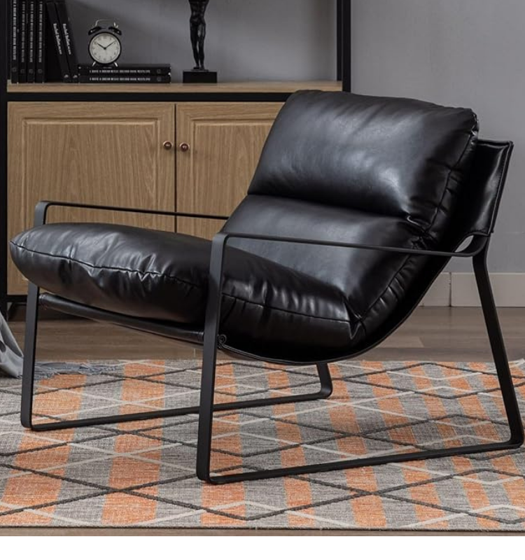 SLLER Portatif Metal İskeletli Berjer, Modern Metal İskeletli Portatif Tekli Koltuk (Siyah))