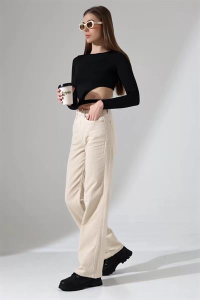 Yüksek Bel Kadife Straight Fit Pantolon