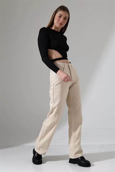 Yüksek Bel Kadife Straight Fit Pantolon