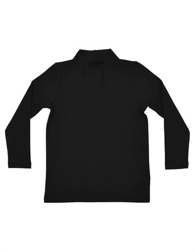 Basic Balıkçı Yaka Çocuk Uzun Kollu Siyah T-Shirt