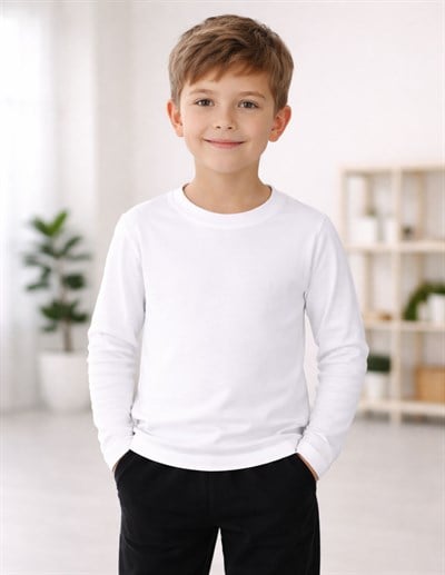Basic Çocuk Beyaz Uzun Kol T-shirt