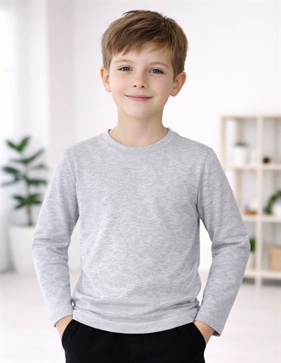 Basic Çocuk Gri Uzun Kol T-shirt