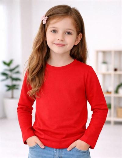 Basic Çocuk Kırmızı Uzun Kol T-shirt