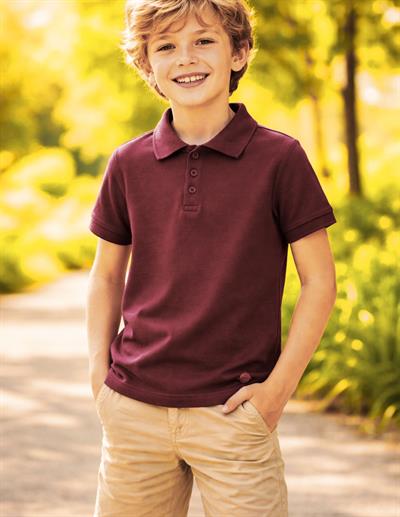 Polo Yaka Basic Bordo Kısa Kollu Çocuk T-shirt
