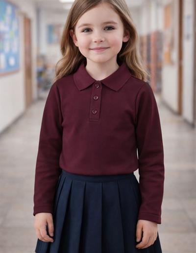 Polo Yaka Basic Bordo Uzun Kollu Çocuk T-shirt
