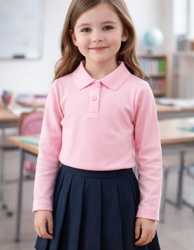 Polo Yaka Basic Pembe Uzun Kollu Çocuk T-shirt