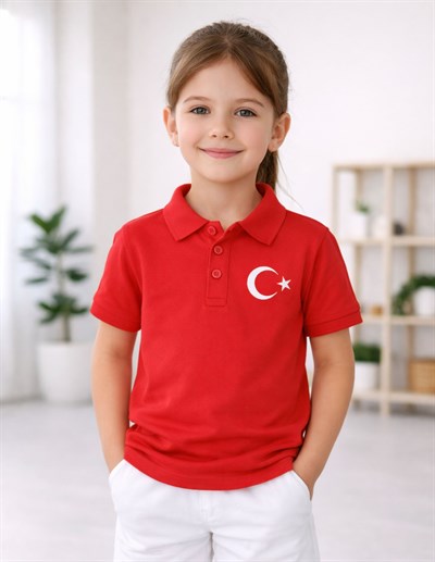Polo Yaka Türkiye Kırmızı Kısa Kollu Çocuk T-shirt