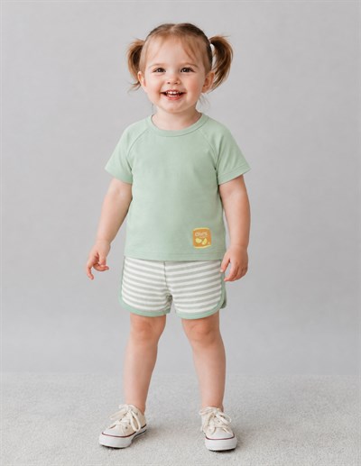Snack Bebek Yeşil T-shirt Şort Set 2'lİ