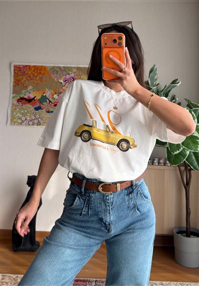 911 Baskılı Vintage T-Shirt 