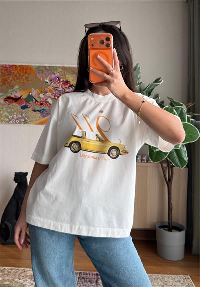 911 Baskılı Vintage T-Shirt 