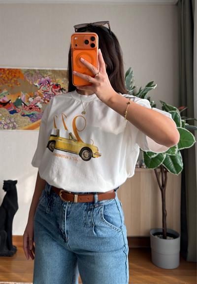 911 Baskılı Vintage T-Shirt 