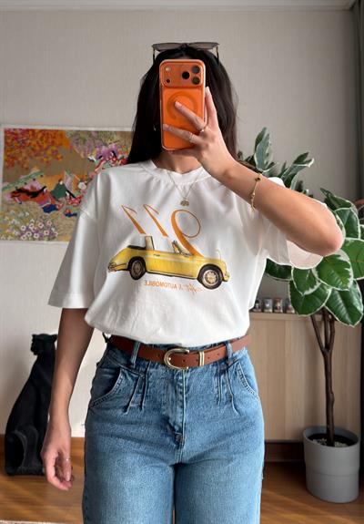 911 Baskılı Vintage T-Shirt 