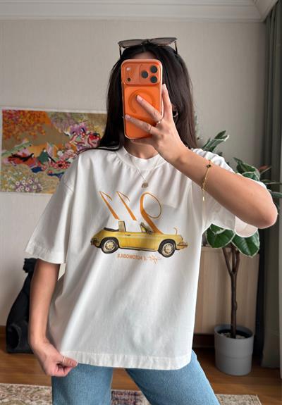 911 Baskılı Vintage T-Shirt 