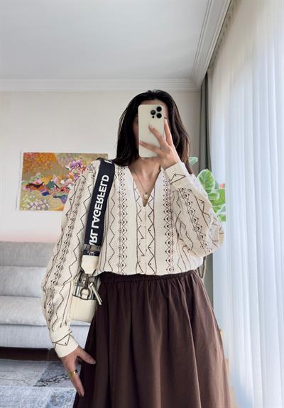 Aika Nakışlı Gömlek Bej